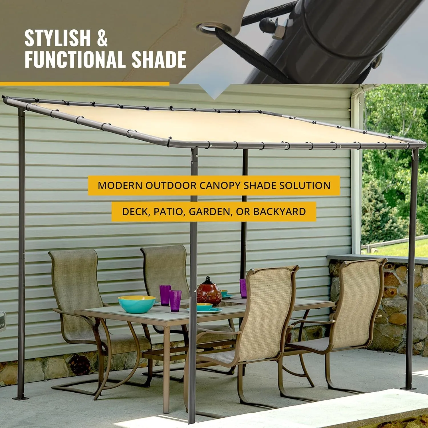 10' X 6' Solano Gazebo Canopy Charcoal Carbon Steel Frame and Marzipan Water-Resistant and Sun Protection Tan Cover
