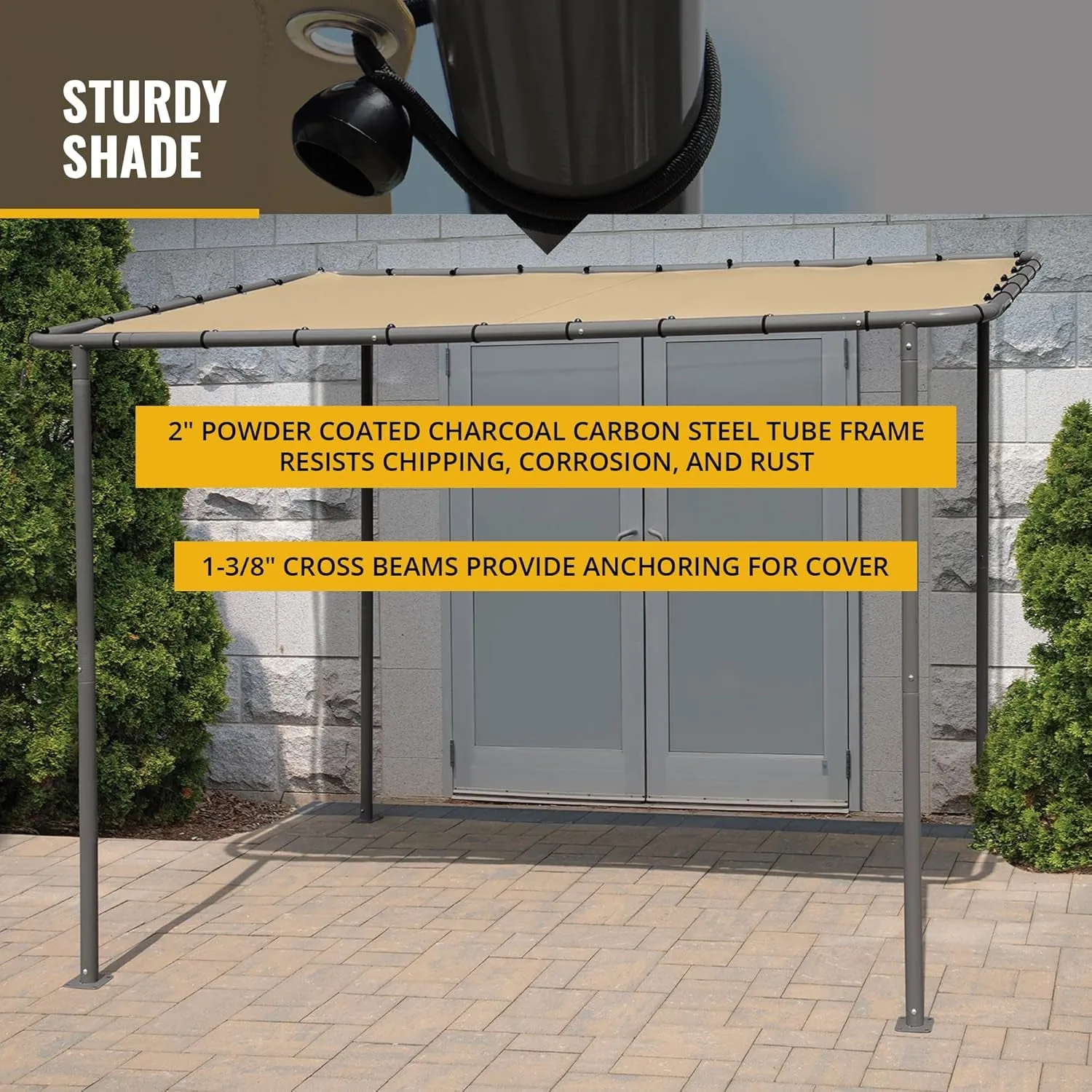 10' X 6' Solano Gazebo Canopy Charcoal Carbon Steel Frame and Marzipan Water-Resistant and Sun Protection Tan Cover