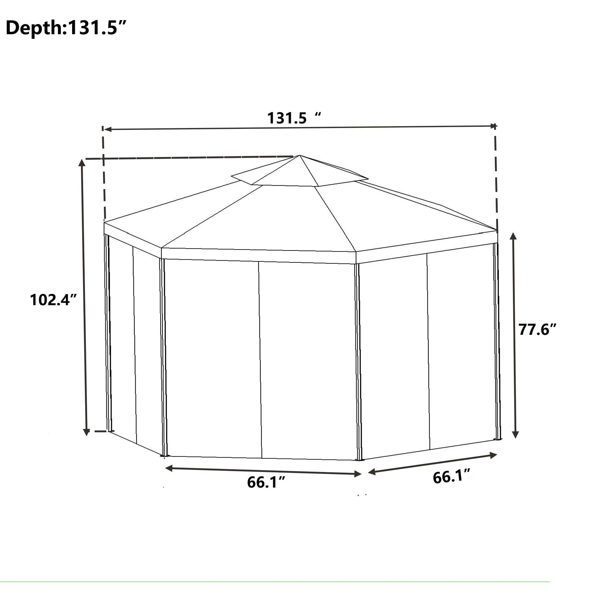 11ft.Wx11ft. L Outdoor Patio Hexagon Gazebo with Polyester Curtain Side Wall, Double Roofs for Decks, Poolsides, Gardens, Beige