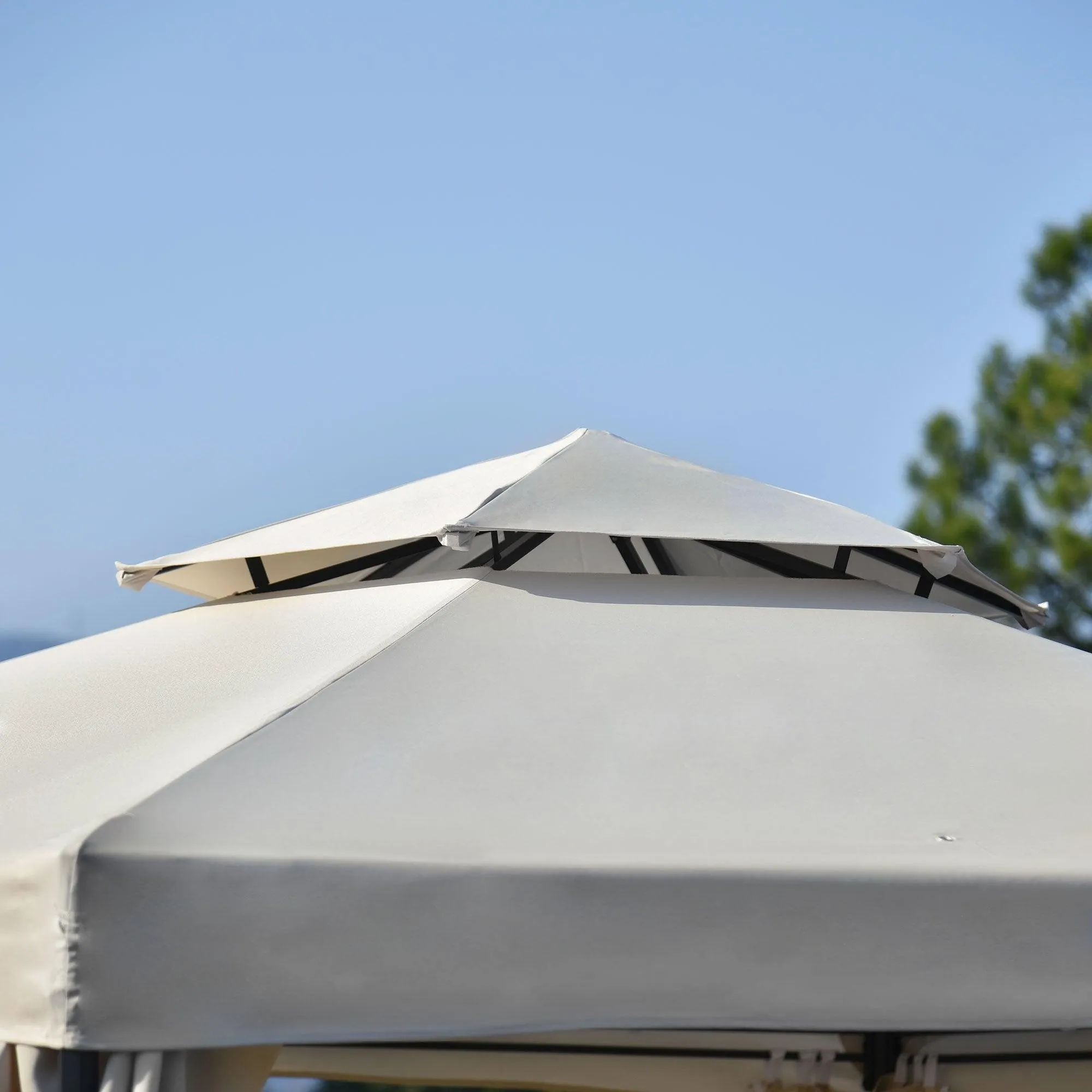 11ft.Wx11ft. L Outdoor Patio Hexagon Gazebo with Polyester Curtain Side Wall, Double Roofs for Decks, Poolsides, Gardens, Beige