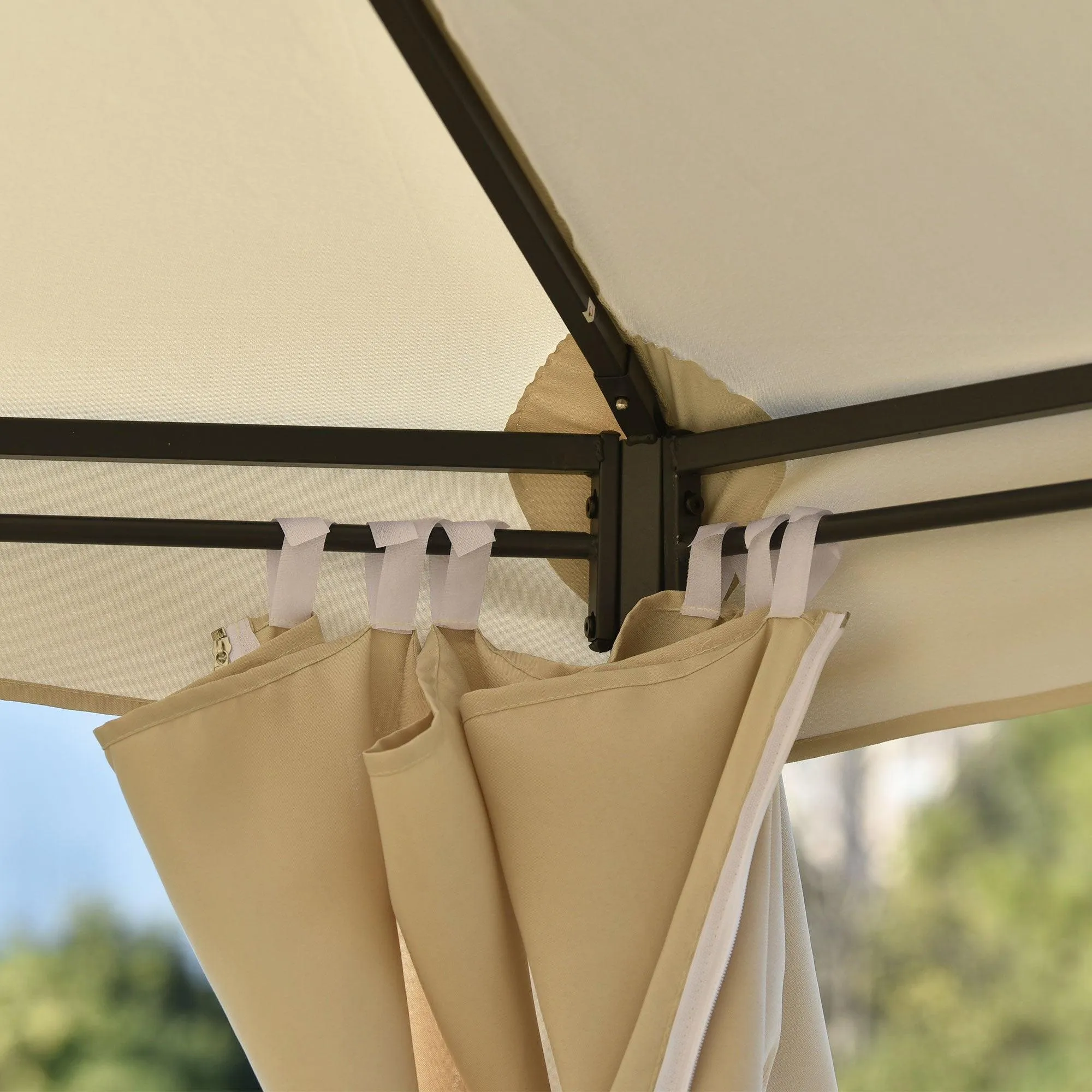 11ft.Wx11ft. L Outdoor Patio Hexagon Gazebo with Polyester Curtain Side Wall, Double Roofs for Decks, Poolsides, Gardens, Beige