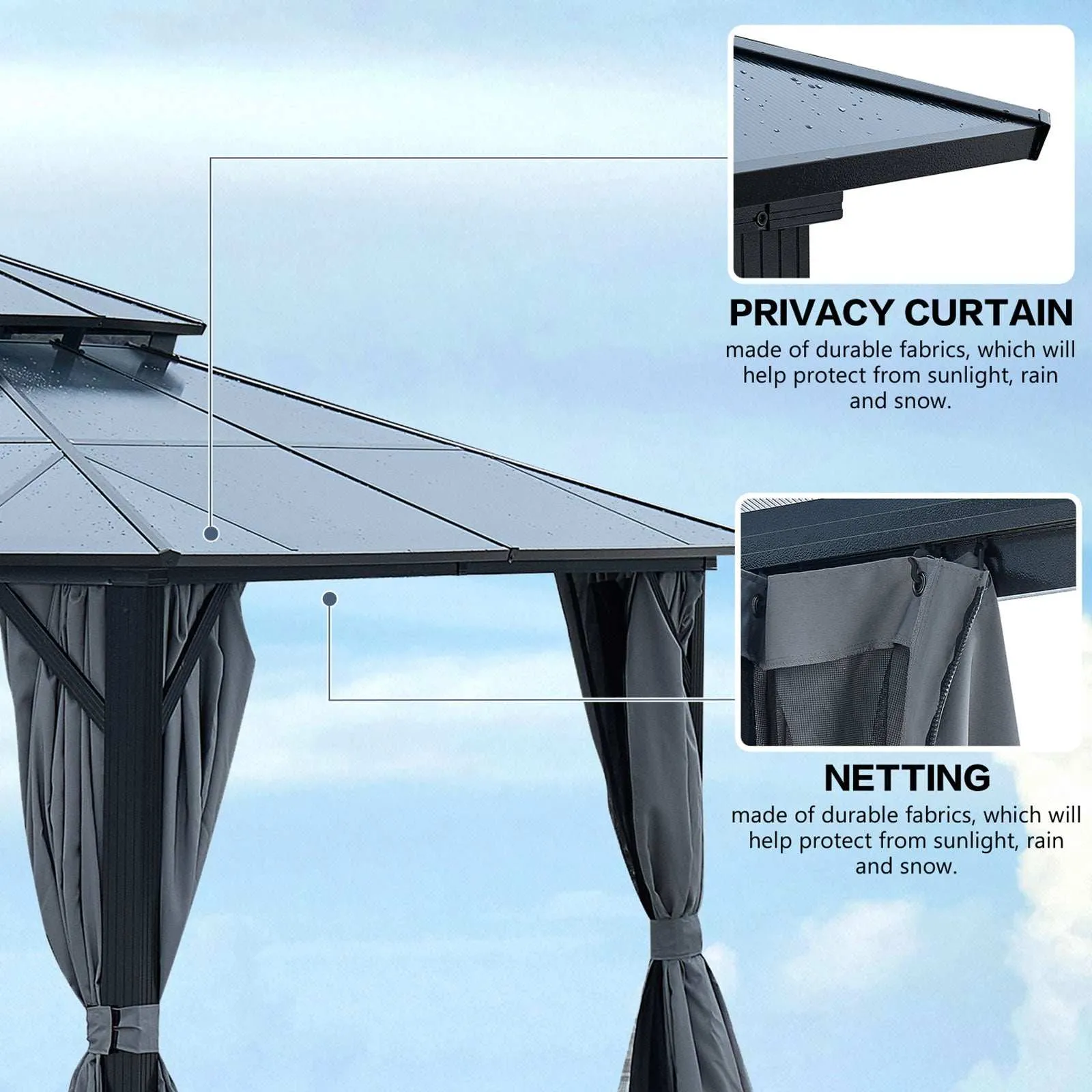 16x12 ft Gazebo Polycarbonate Double Roof Canopy