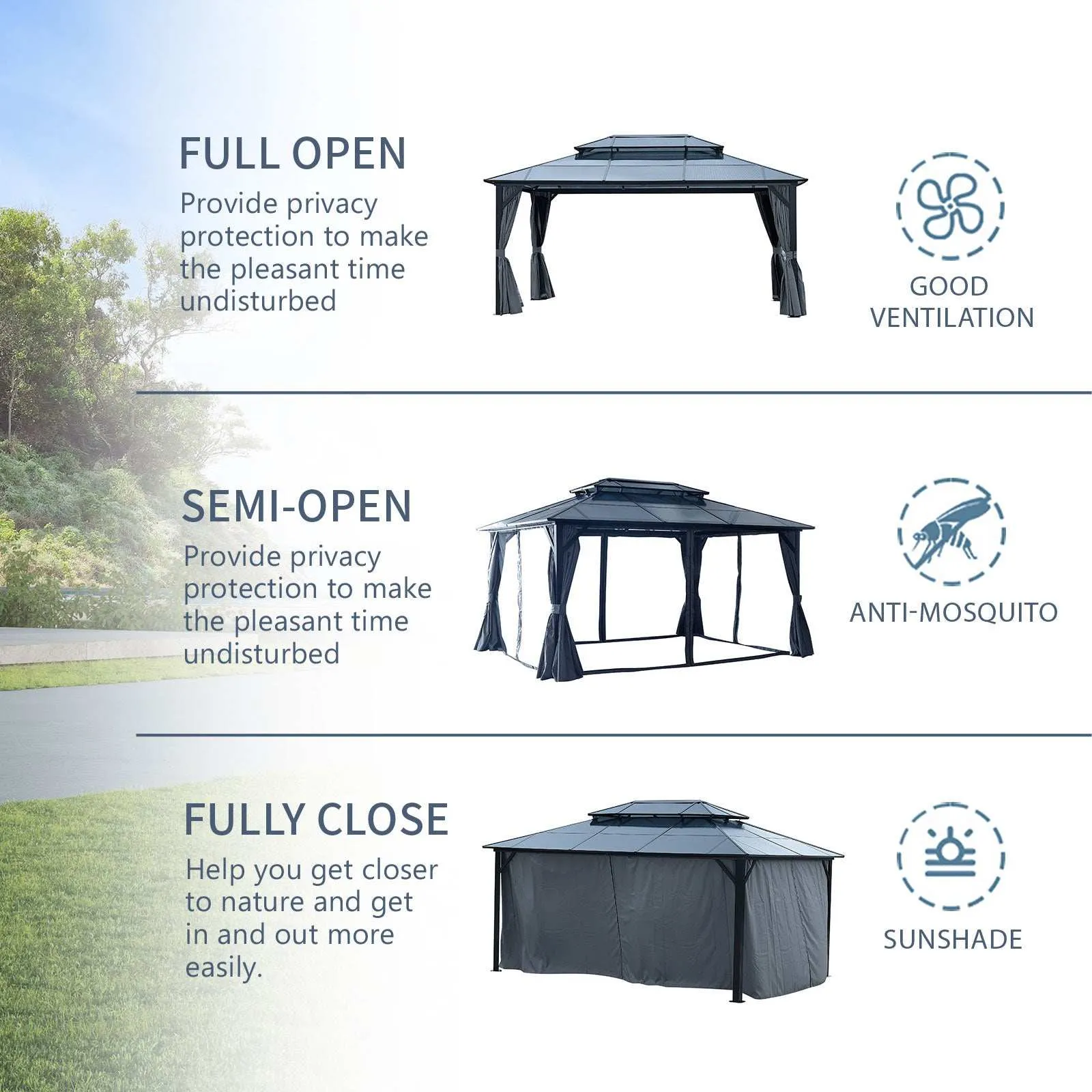 16x12 ft Gazebo Polycarbonate Double Roof Canopy