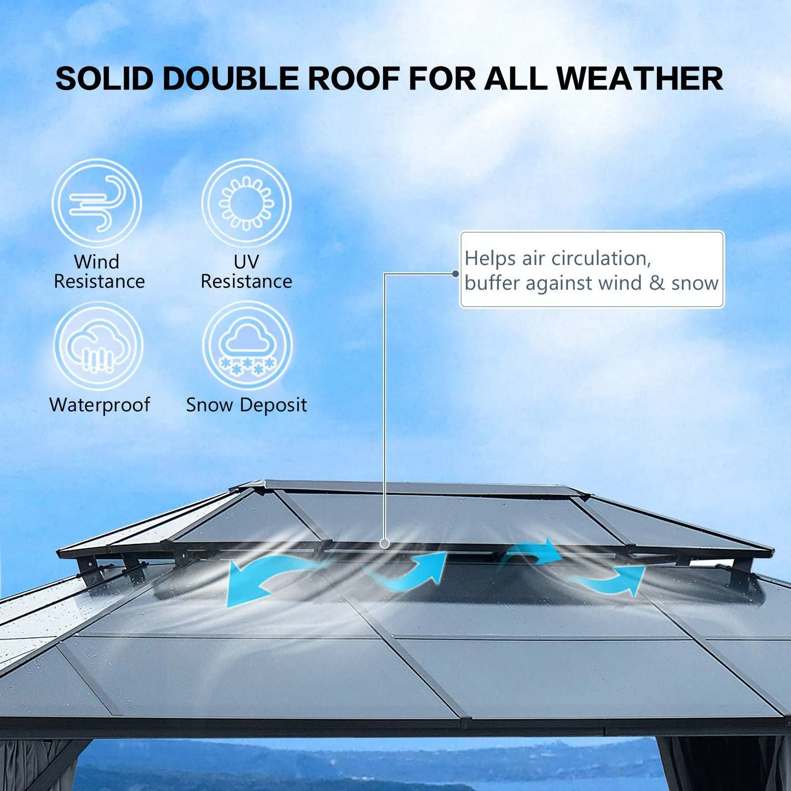 16x12 ft Gazebo Polycarbonate Double Roof Canopy