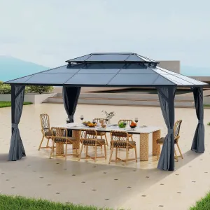 16x12 ft Gazebo Polycarbonate Double Roof Canopy
