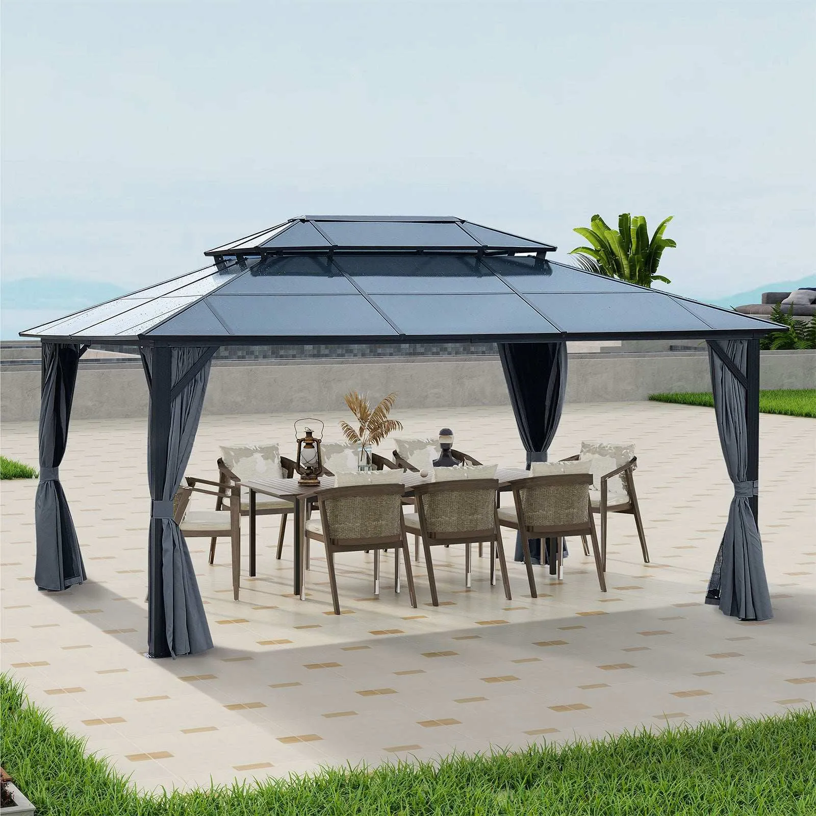 16x12 ft Gazebo Polycarbonate Double Roof Canopy