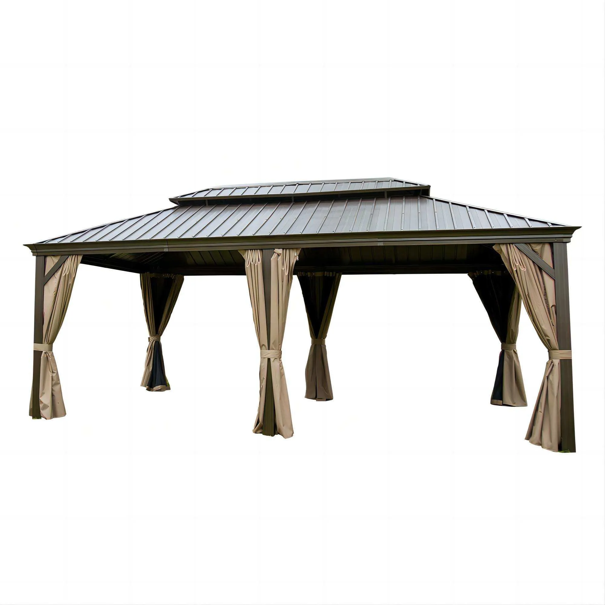 20x12 Ft Hardtop Gazebo, Outdoor Aluminum Frame Canopy with Galvanized Steel Double Roof