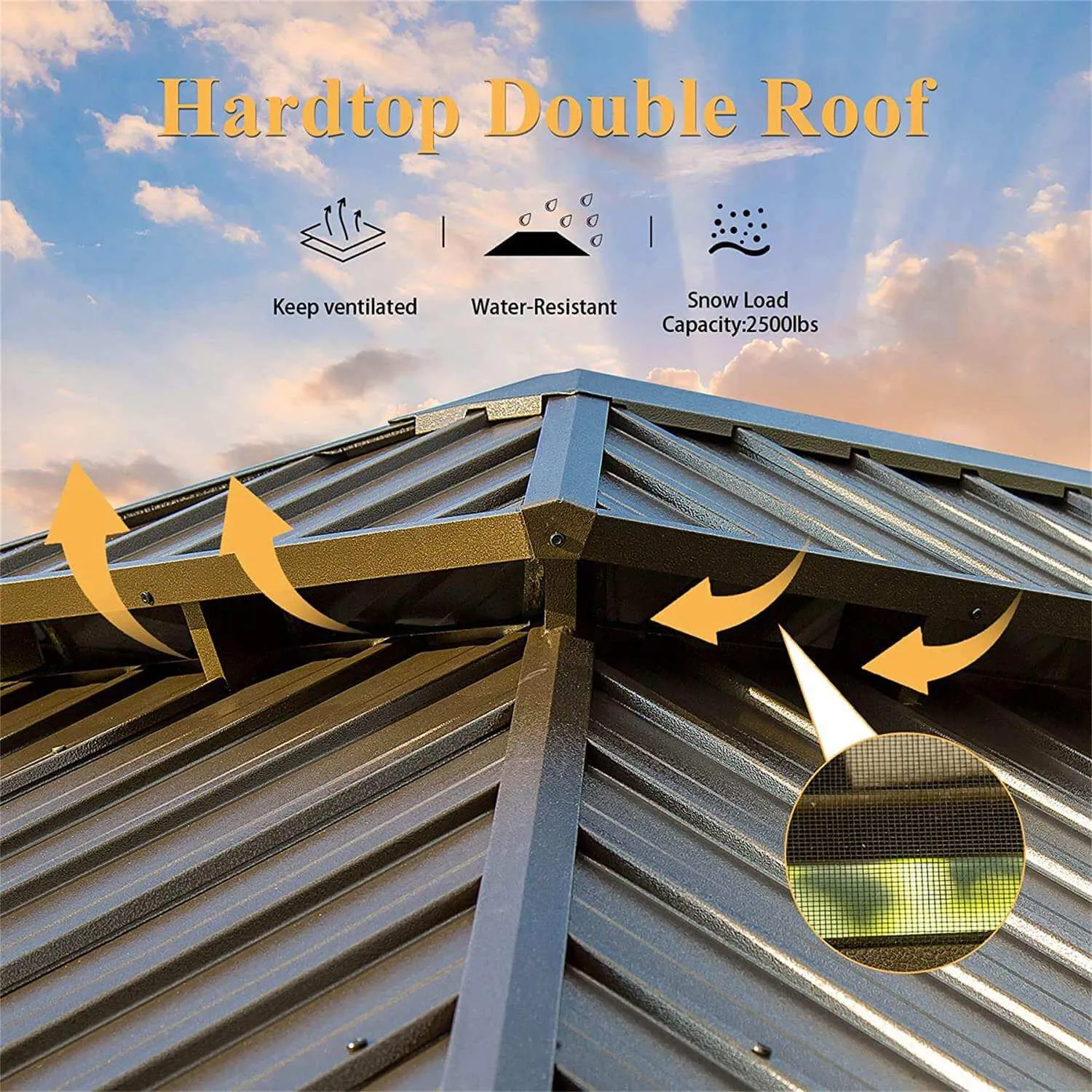 20x12 Ft Hardtop Gazebo, Outdoor Aluminum Frame Canopy with Galvanized Steel Double Roof