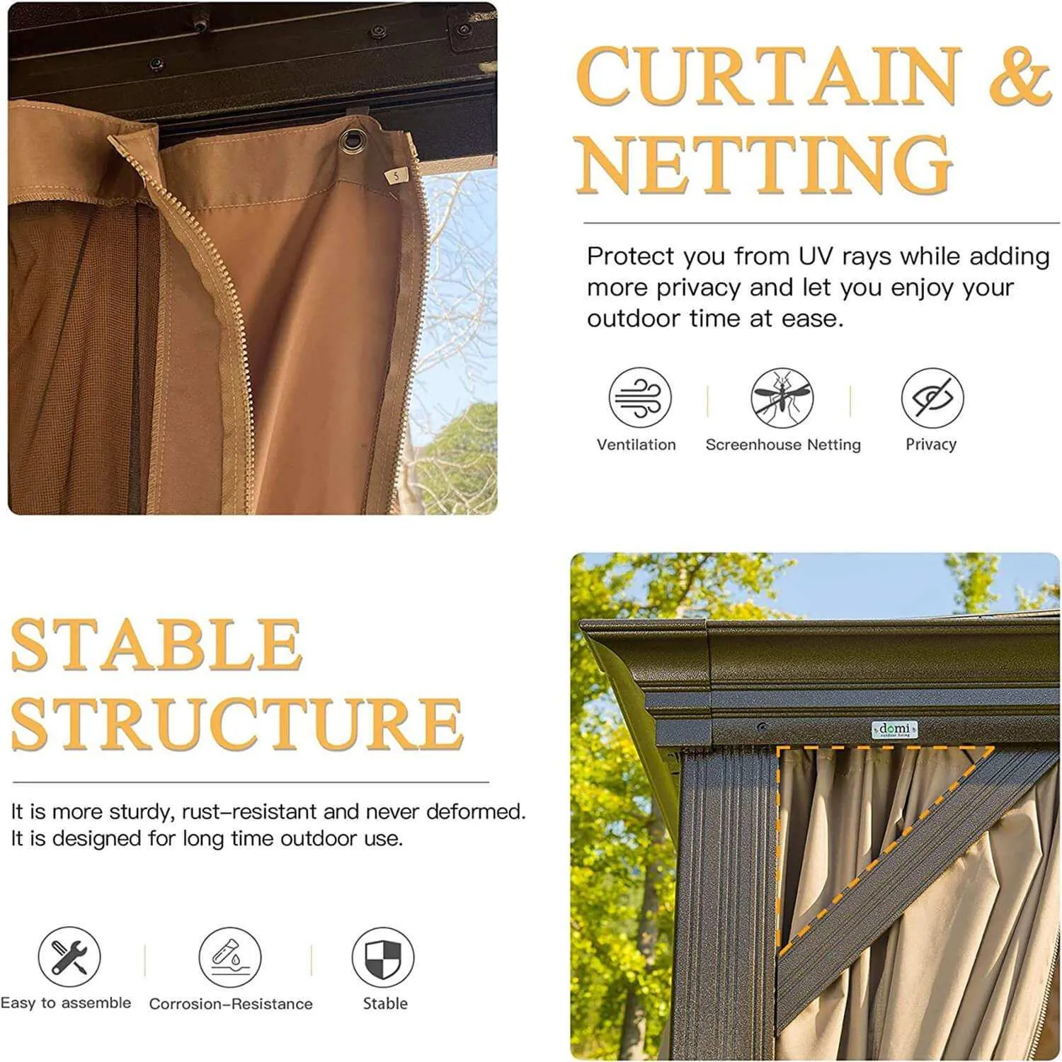 20x12 Ft Hardtop Gazebo, Outdoor Aluminum Frame Canopy with Galvanized Steel Double Roof