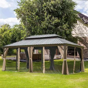 20x12 Ft Hardtop Gazebo, Outdoor Aluminum Frame Canopy with Galvanized Steel Double Roof