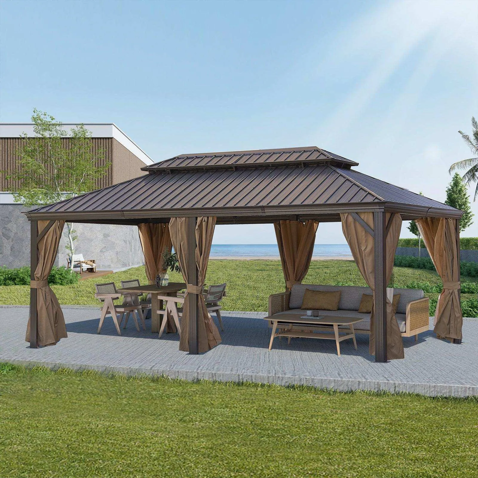 20x12 ft Patio Gazebo, Alu Gazebo With Steel Canopy