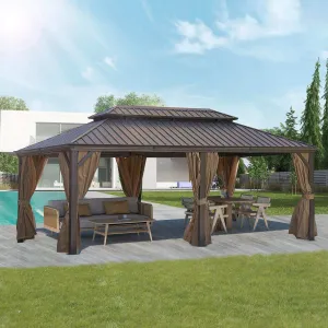 20x12 ft Patio Gazebo, Alu Gazebo With Steel Canopy