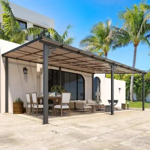 20x12 ft Wall Mounted Gazebo, Large Lean to Metal Awning Gazebo with Sloping Roof