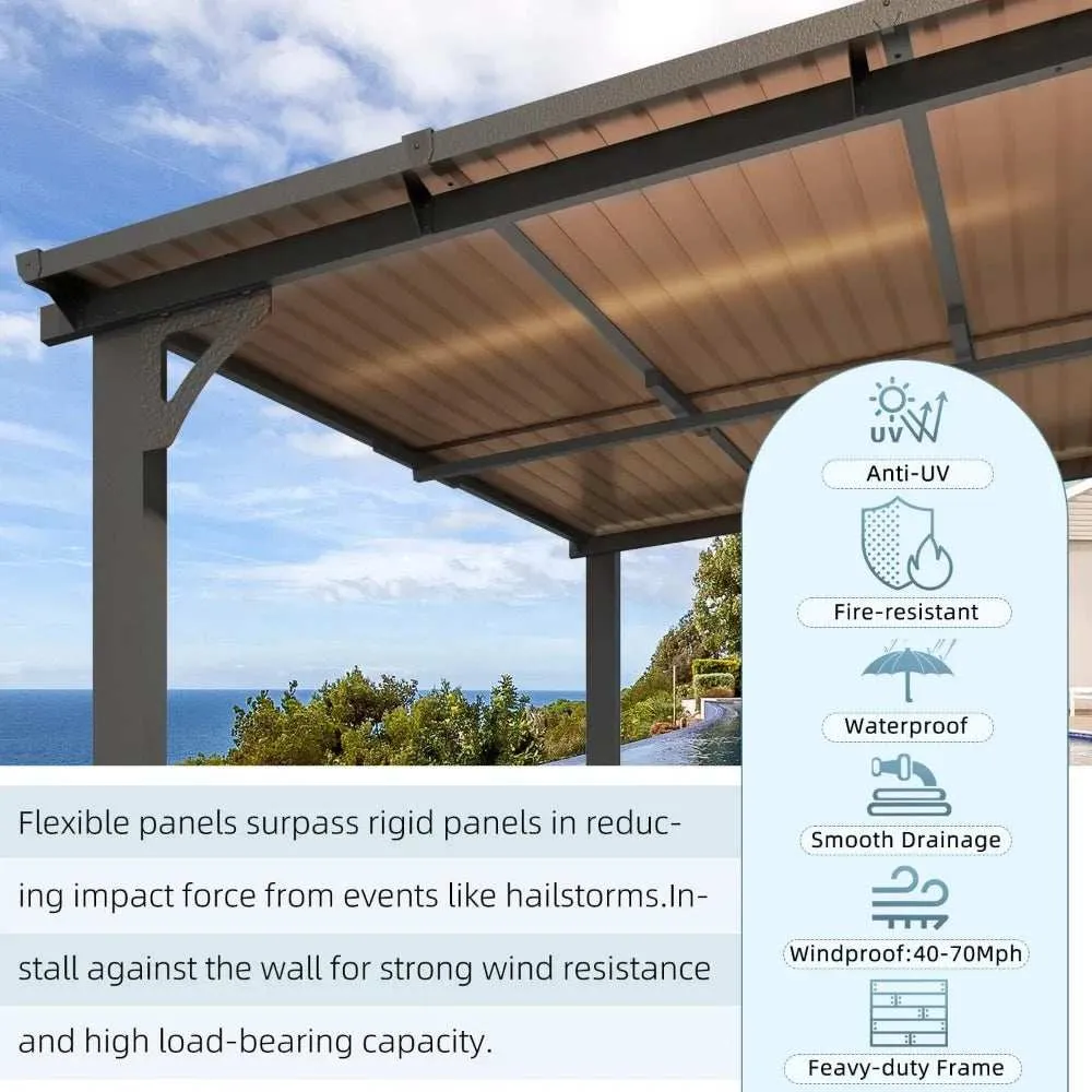 20x12 ft Wall Mounted Gazebo, Large Lean to Metal Awning Gazebo with Sloping Roof