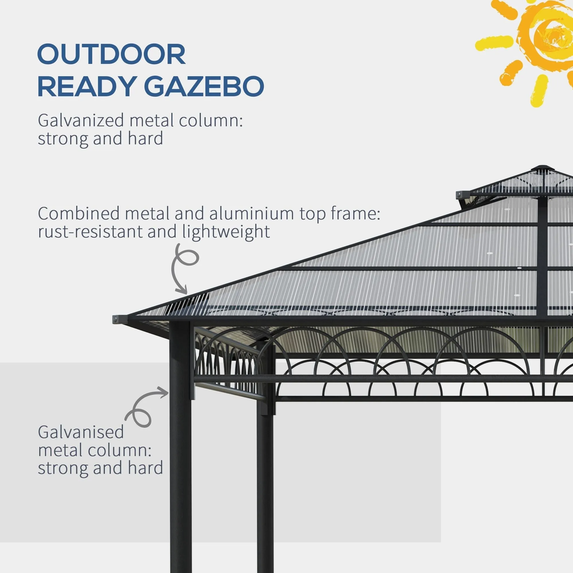 3 x 3 M Outdoor Polycarbonate Gazebo