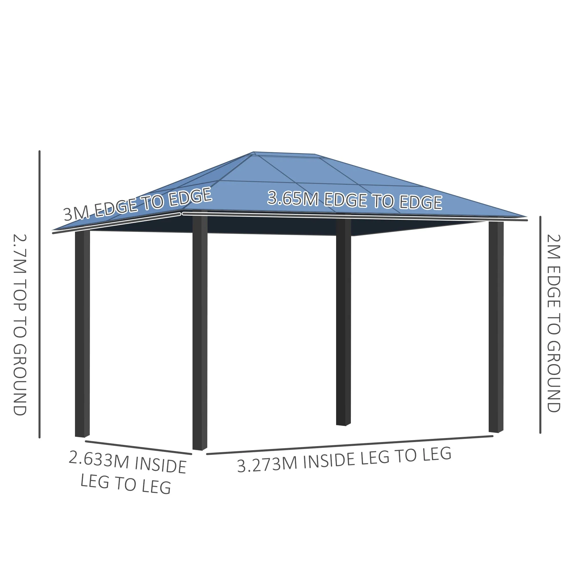3 x 3.6m Hardtop Gazebo Canopy with Polycarbonate Roof Garden Pavilion with Removable Curtains and Steel Frame