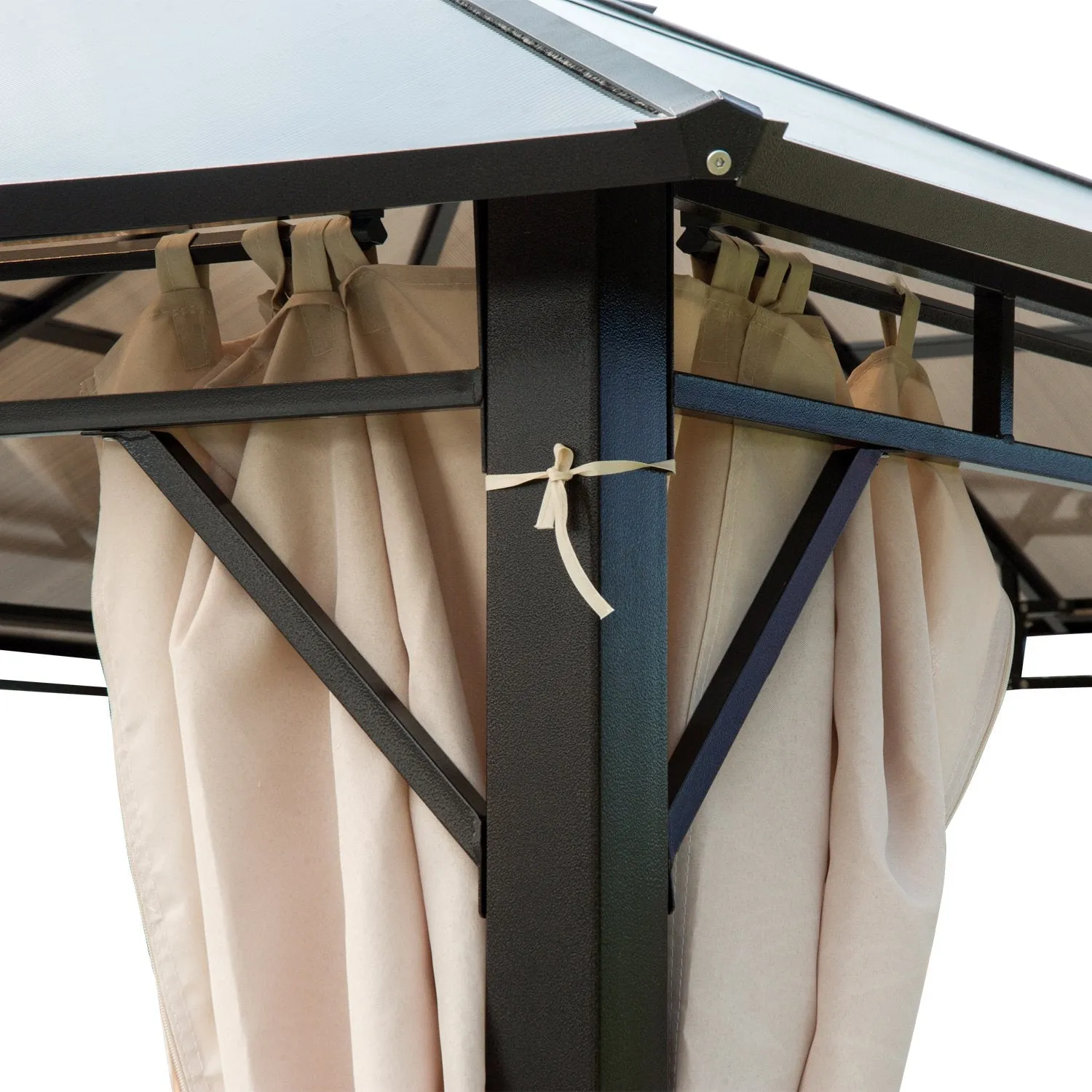 3 x 3.6m Hardtop Gazebo Canopy with Polycarbonate Roof Garden Pavilion with Removable Curtains and Steel Frame