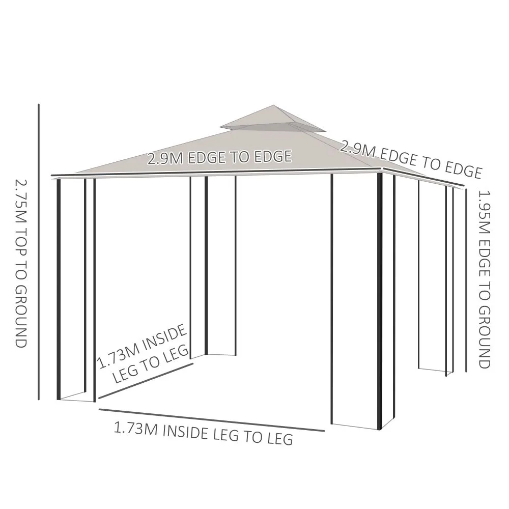 3 x 3m Metal Gazebo With Sides Beige Waterproof Gazebo