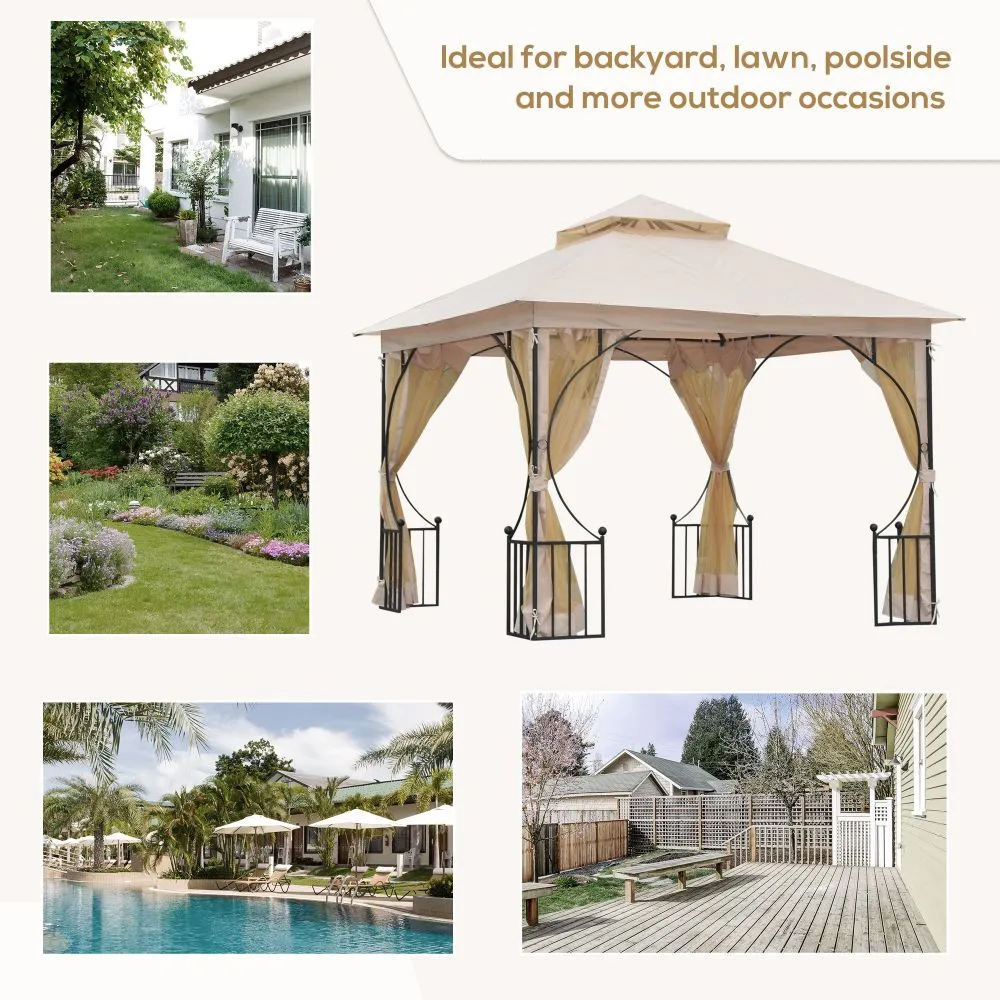 3 x 3m Metal Gazebo With Sides Beige Waterproof Gazebo