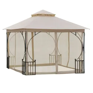 3 x 3m Metal Gazebo With Sides Beige Waterproof Gazebo