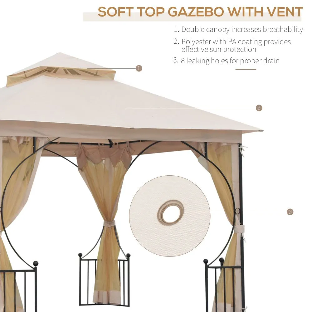 3 x 3m Metal Gazebo With Sides Beige Waterproof Gazebo