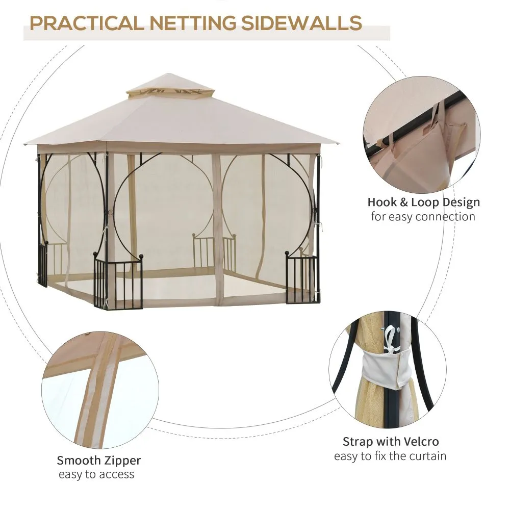 3 x 3m Metal Gazebo With Sides Beige Waterproof Gazebo