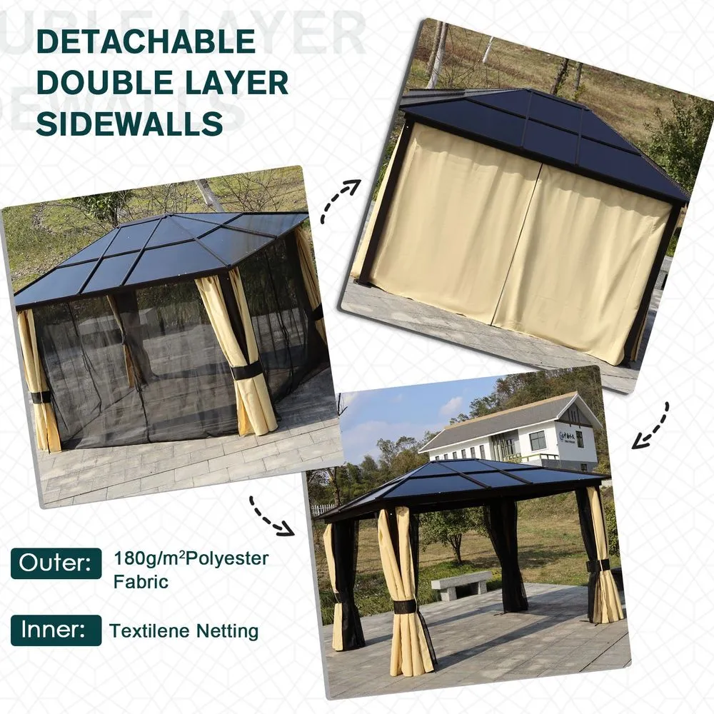 3.6 x 3m Outdoor Aluminium Alloy Gazebo w/ LED Solar Lights Beige