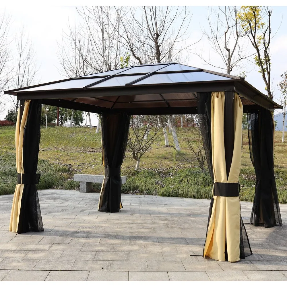 3.6 x 3m Outdoor Aluminium Alloy Gazebo w/ LED Solar Lights Beige