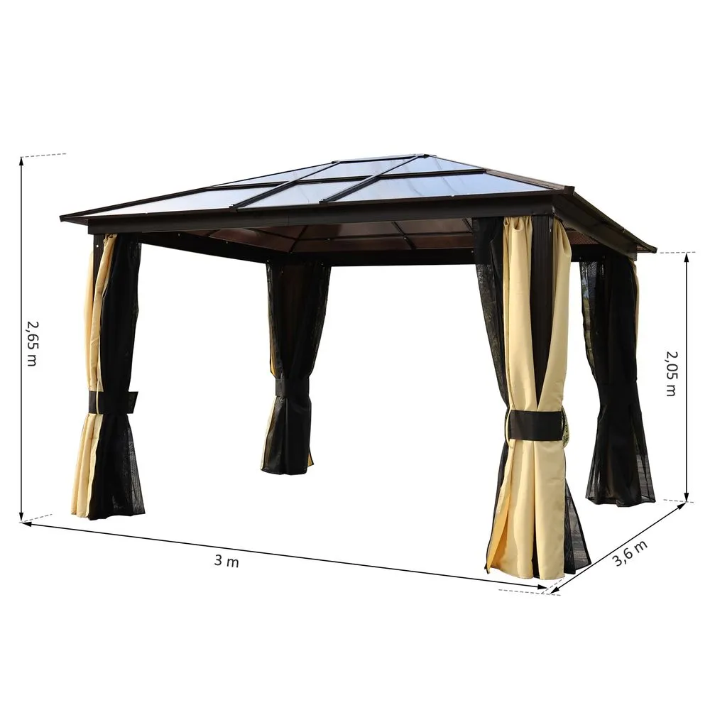 3.6 x 3m Outdoor Aluminium Alloy Gazebo w/ LED Solar Lights Beige