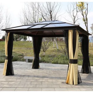 3.6 x 3m Outdoor Aluminium Alloy Gazebo w/ LED Solar Lights Beige