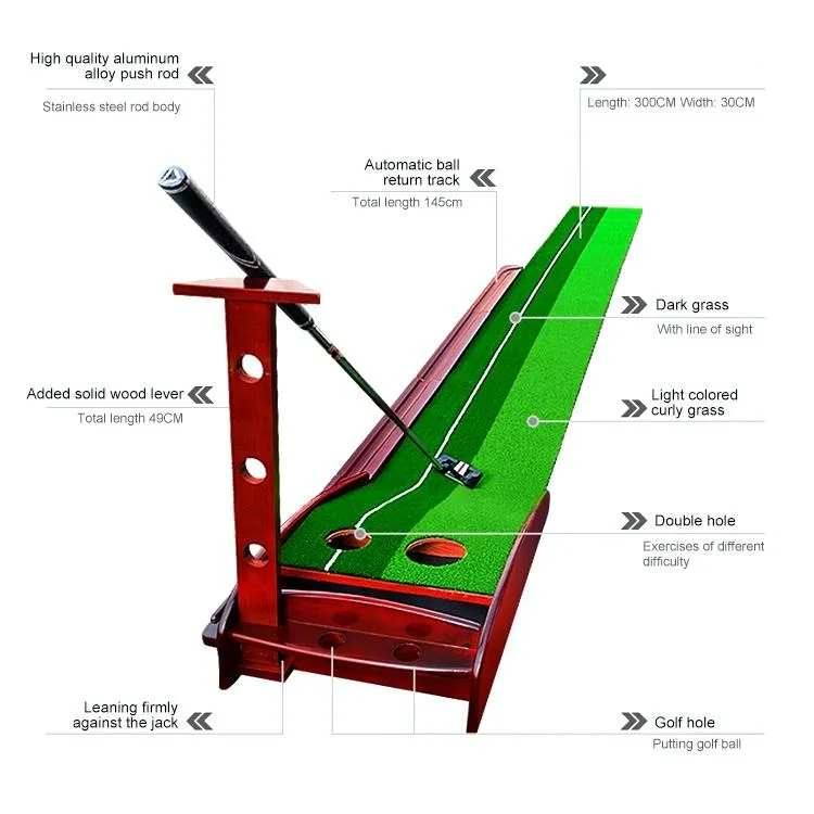 3m Golf Solid Wood Putter Trainer Practice Set Training Mat