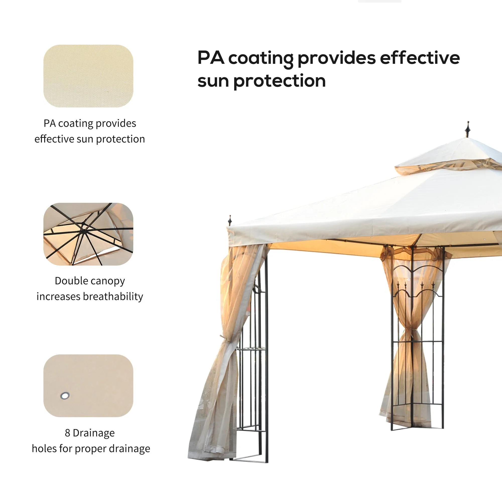 3Mx3M Garden Gazebo Double Top Outdoor Canopy Patio Event Party Wedding Tent Backyard Sun Shade with Netting - Cream White