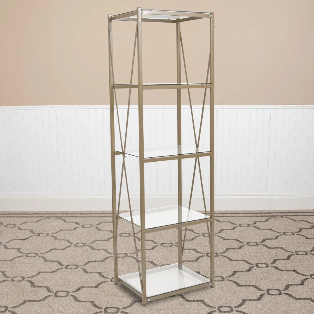 4 Shelf 64"H Cross Brace Glass Bookcase in Matte