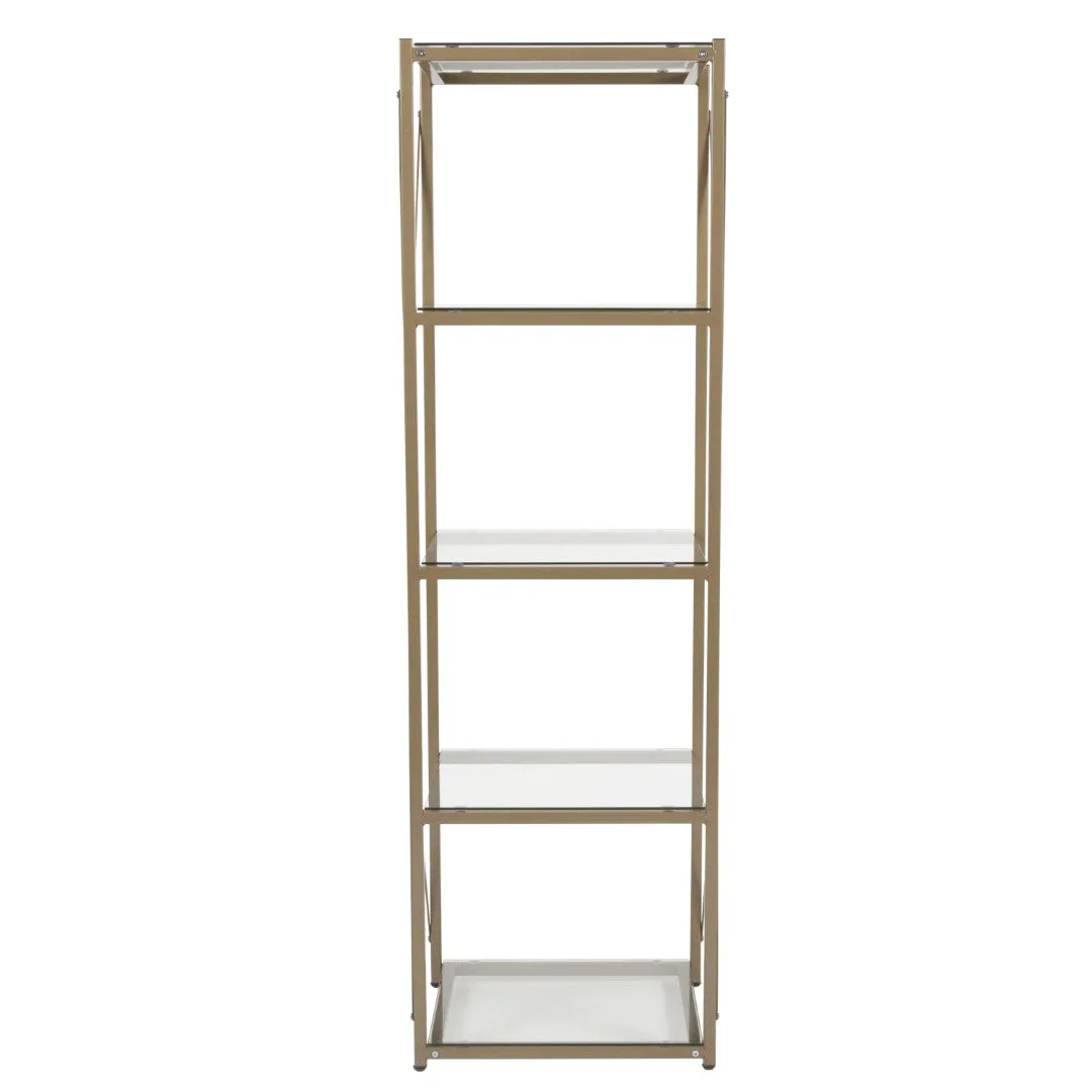 4 Shelf 64"H Cross Brace Glass Bookcase in Matte