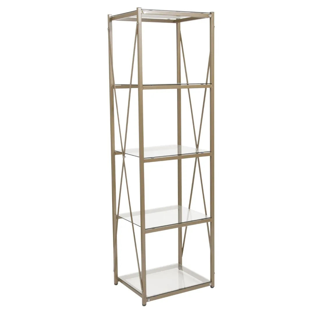 4 Shelf 64"H Cross Brace Glass Bookcase in Matte