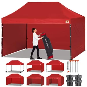 ABCCANOPY Heavy Duty Ez Pop up Canopy Tent with Sidewalls 10x15, Red