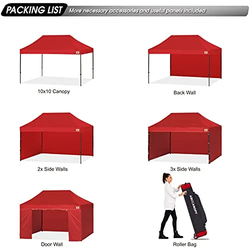 ABCCANOPY Heavy Duty Ez Pop up Canopy Tent with Sidewalls 10x15, Red
