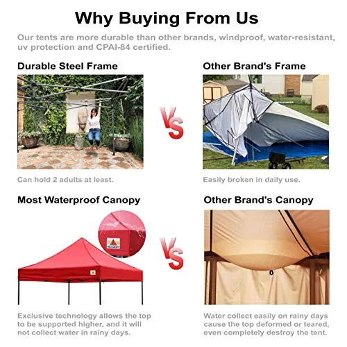 ABCCANOPY Heavy Duty Ez Pop up Canopy Tent with Sidewalls 10x15, Red