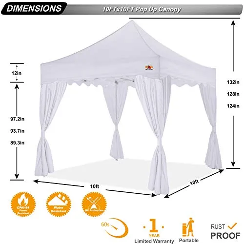 ABCCANOPY Patio Pop Up Canopy Tent with Curtain 10x10 Event-Series (White)