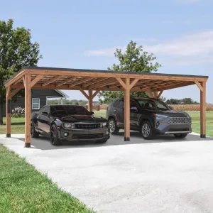 Backyard Discovery Arcadia 24' x 12' Cedar Wood Outdoor Gazebo Pavilion with Hardtop Steel Metal Slope Roof, Snow Load Support, Wind Resistance, PowerPort, Expansive Design for Garden, Patio, or Deck