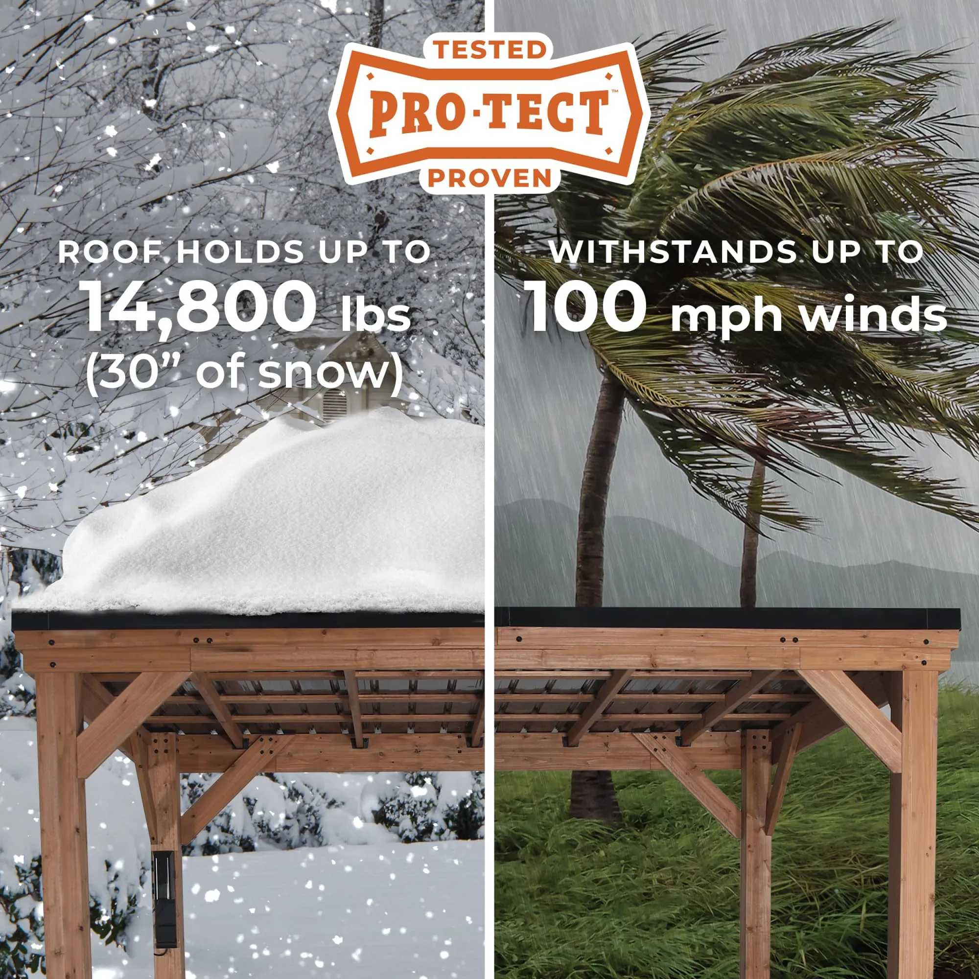 Backyard Discovery Arcadia 24' x 12' Cedar Wood Outdoor Gazebo Pavilion with Hardtop Steel Metal Slope Roof, Snow Load Support, Wind Resistance, PowerPort, Expansive Design for Garden, Patio, or Deck
