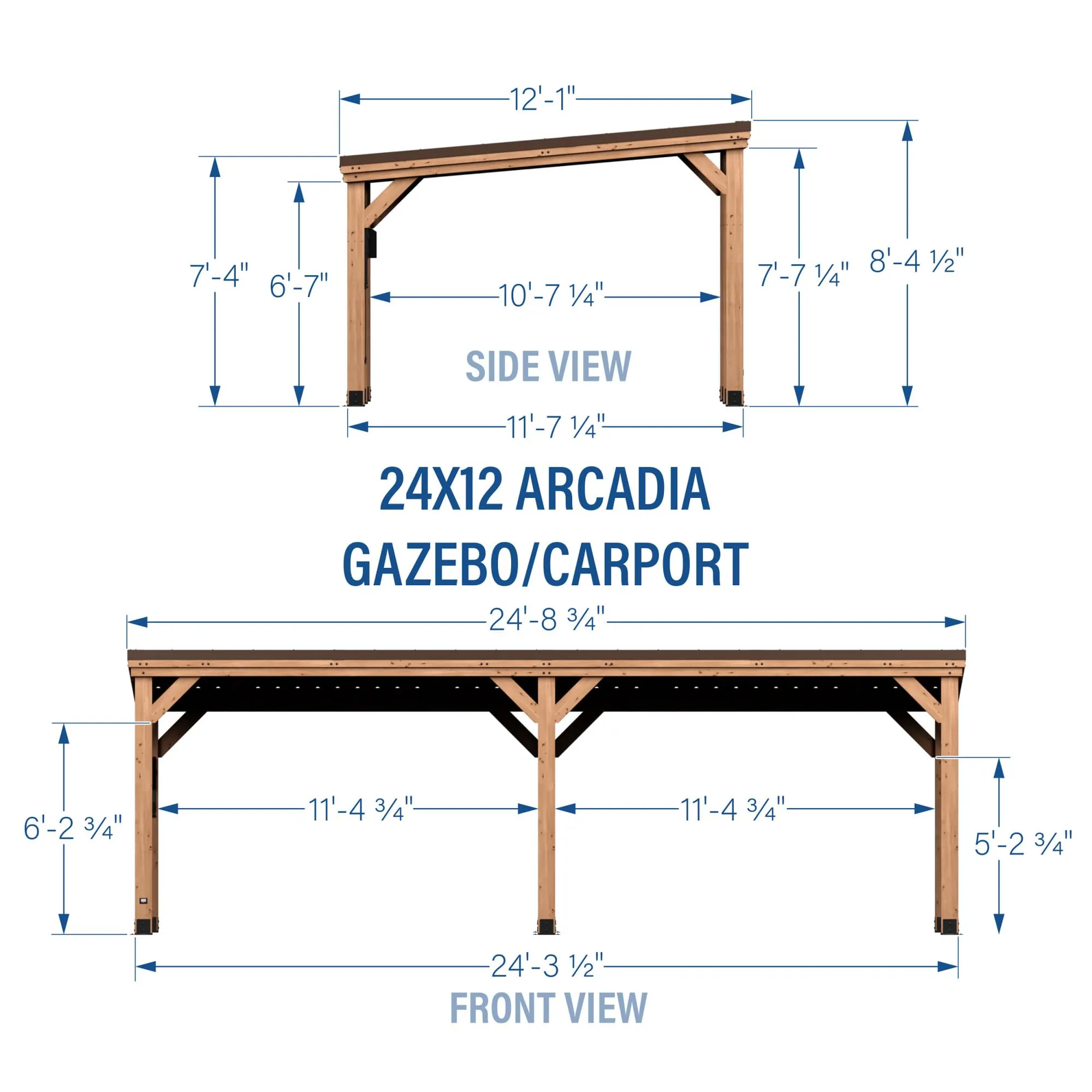 Backyard Discovery Arcadia 24' x 12' Cedar Wood Outdoor Gazebo Pavilion with Hardtop Steel Metal Slope Roof, Snow Load Support, Wind Resistance, PowerPort, Expansive Design for Garden, Patio, or Deck