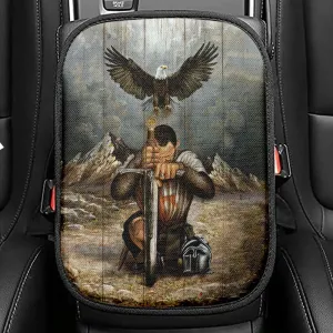 Bald Eagle Warrior Of Christ Seat Box Cover, Christian Car Center Console Cover, Bible Verse Car Interior Accessories