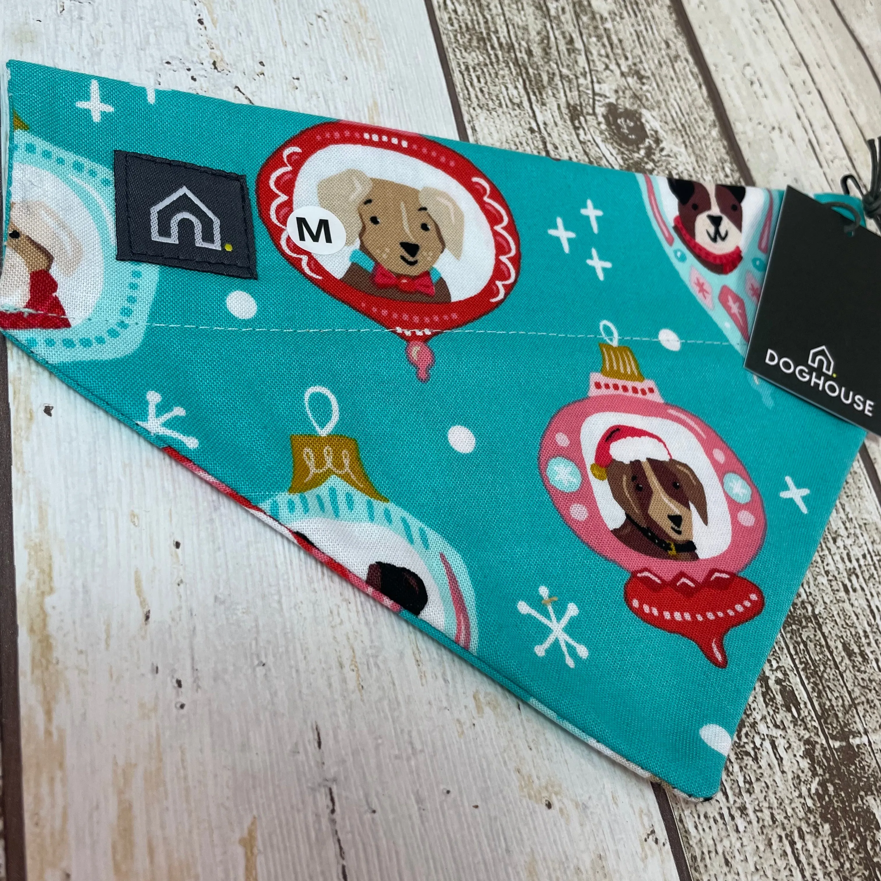 Blue Christmas Bauble Slip-On Dog Bandana