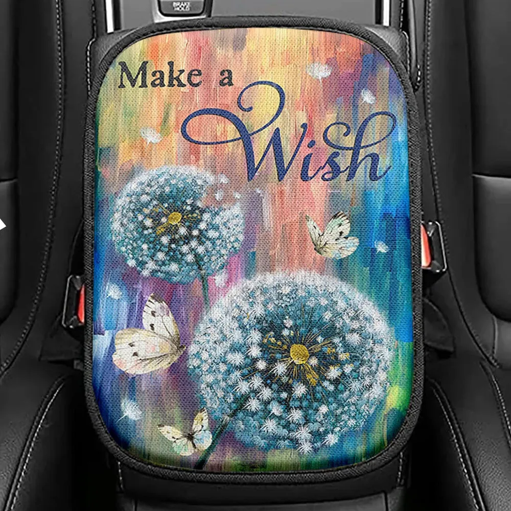 Dandelion Make A Wish Seat Box Cover, Bible Verse Car Center Console Cover, Christian Inspirational Car Interior Accessories