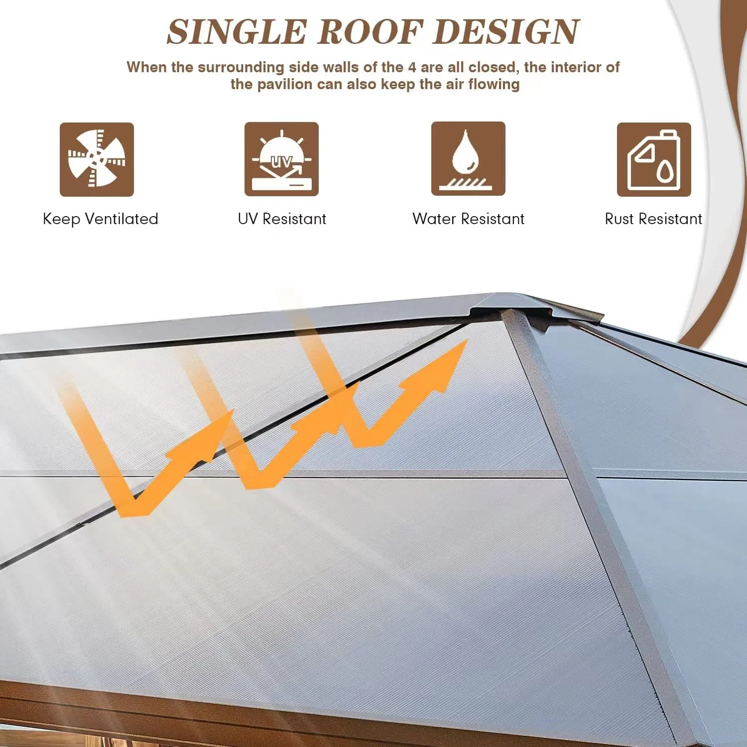 EROMMY 10’ x 12’ Patio Hardtop Gazebo Aluminum Frame Gazebos with Netting & Curtain, Outdoor Polycarbonate Gazebo For Garden, Patio, Lawns