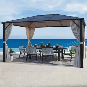EROMMY 10’ x 12’ Patio Hardtop Gazebo Aluminum Frame Gazebos with Netting & Curtain, Outdoor Polycarbonate Gazebo For Garden, Patio, Lawns