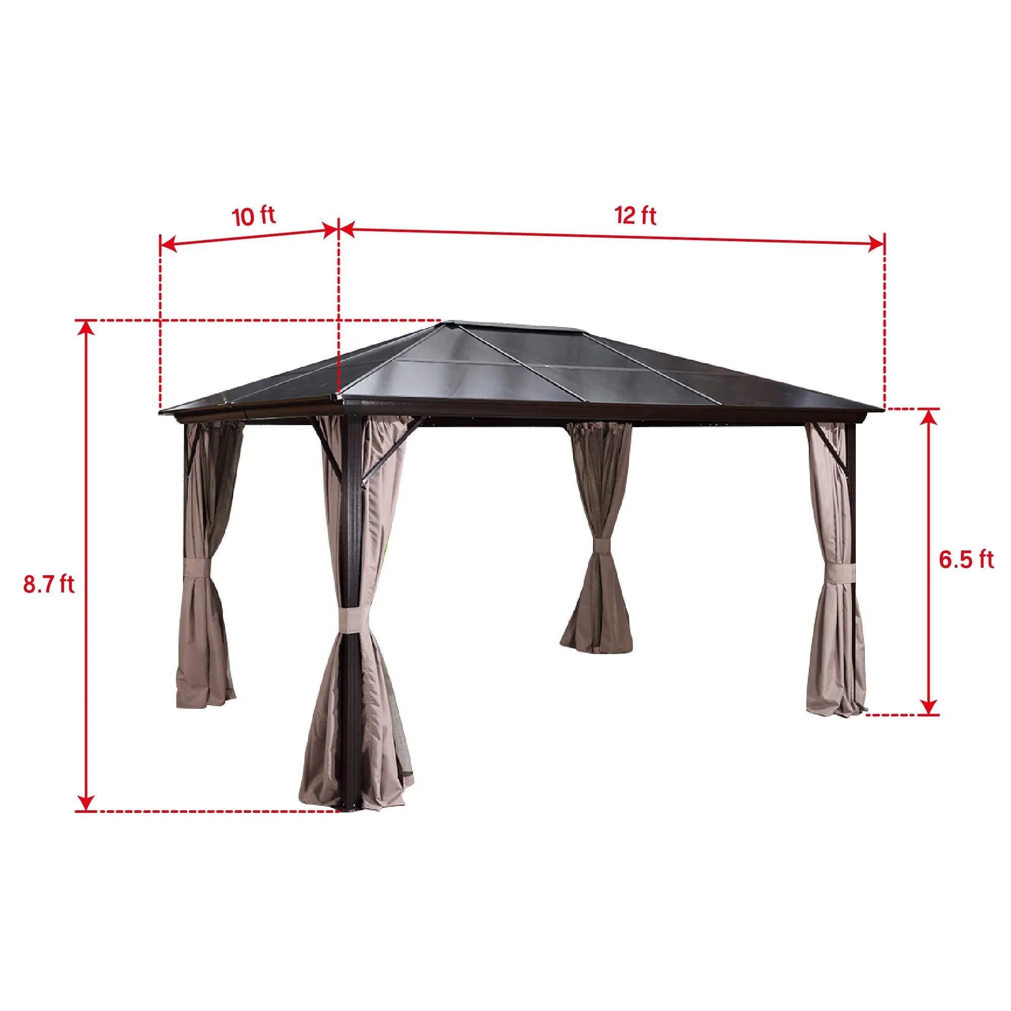 EROMMY 10’ x 12’ Patio Hardtop Gazebo Aluminum Frame Gazebos with Netting & Curtain, Outdoor Polycarbonate Gazebo For Garden, Patio, Lawns