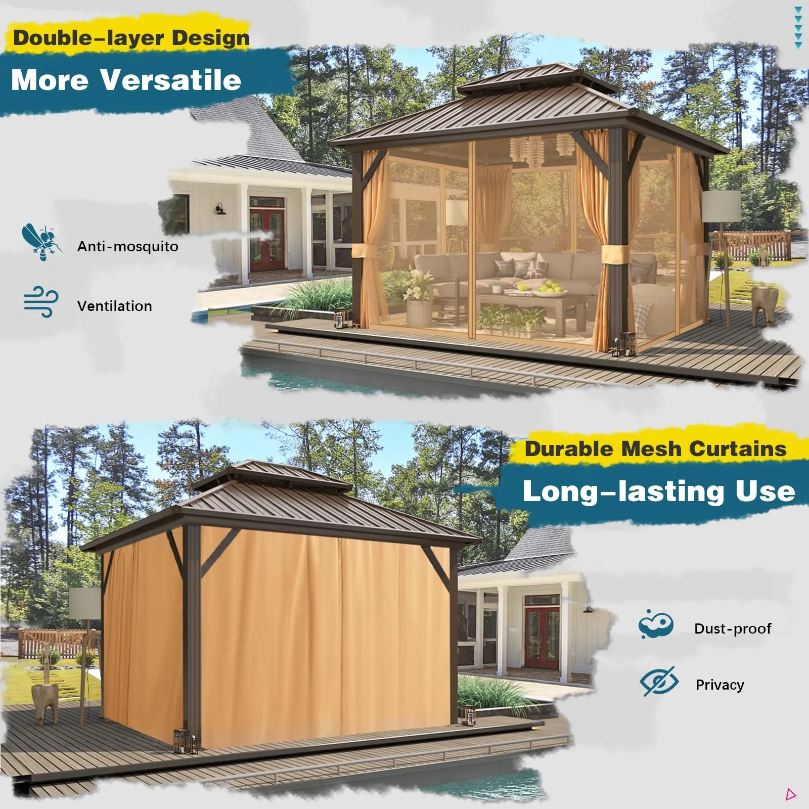 EROMMY 10X12 Hardtop Grill Gazebo with Netting and Sides