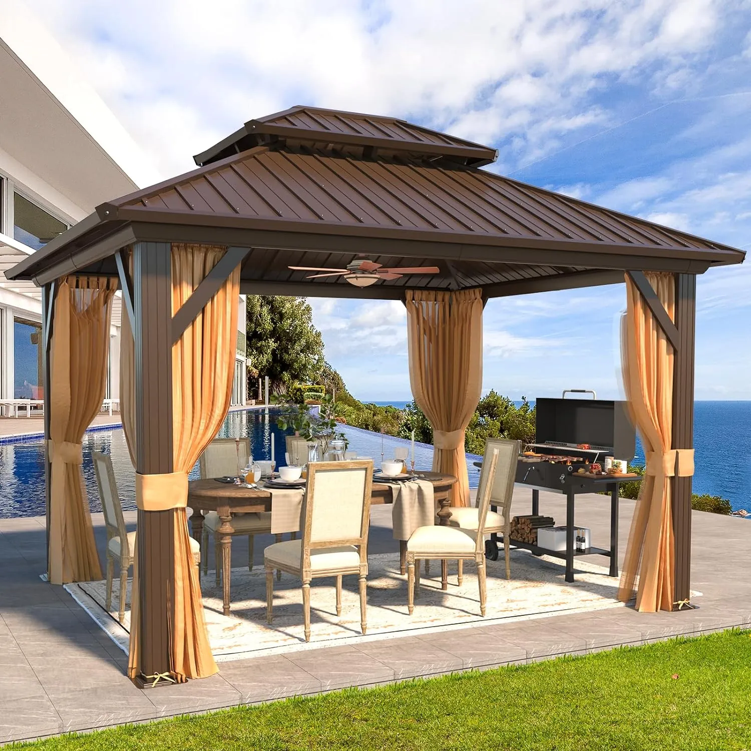 EROMMY 10X12 Hardtop Grill Gazebo with Netting and Sides